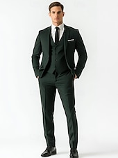 cheap Formal Suits-Men&#039;s Business Suits Homecoming Suits Sage Dark Green Fashion Formal Solid Colored Standard Fit 3 Piece Single Breasted Two-buttons