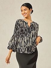 preiswerte Elegante Oberteile-Damen Hemd Bluse Abstrakt Marmor Vintage Mode Lässig Langarm V Ausschnitt Normale Oberteile Arbeit Lässig Ferien Knöpfe Druck Schwarz Frühling &amp; Herbst