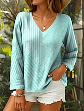 voordelige Dames Strepen &amp; Geometrische Tops-Dames Blouse Grafisch Geometrisch Gestreept Elegant Tropisch Dagelijks Lange mouw 3/4 mouw V-hals Normale tops Dagelijks Blozend Roze blauw Paars Groen Zomer Lente
