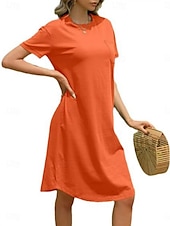 abordables Robe blanche-Femmes Robe Midi Robe Décontractée Robe d&#039;été Mode Moderne Quotidien Week-end Coupe régulière Uni Manche Courte Col ras du cou Noir Blanche Rouge Vert foncé Été