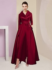abordables Combinaisons pour maman-Combinaison  Tailleur Mère de la Mariée Tuxedo Invité de Mariage Élégant Party Simple Col Chemise Longueur Cheville Satin Manches 3/4 avec Nœud(s) 2025 taille personnalisée gratuite