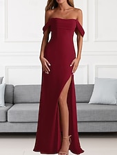economico Abiti da damigella-Abito da Damigella A-Line Collo a V Manica Lunga Elegante Treno di Spazzata  Strascico Chiffon con Pieghe  Volant