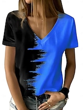 abordables T-shirt rayé et géométrique-Femmes T-shirt Graphique Géométrique Dégradé de couleur ancien Élégant Moderne Manche Courte Col en V Hauts Réguliers Quotidien Imprimé Blanche Jaune Rouge Bleu Violet Été Printemps