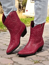 levne Cowboy &amp; Western Boots-Dámské tyrkysové kovbojské boty z umělé kůže, westernové, s vyšívanou špičatou špičkou, do poloviny lýtek, vhodné pro outfity ve venkovském stylu, rodea a venkovní akce.