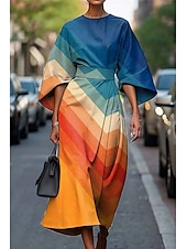 abordables Robes Floraux Imprimés-Femmes Robe Longue Maxi Robe Robe Décontractée Robe d&#039;été Mode Moderne Quotidien Date Week-end Coupe régulière Géométrique Manche 3/4 Col ras du cou Rose Claire Bleu Violet Fuchsia Été
