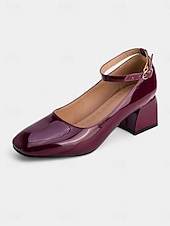 cheap 1950s-Women&#039;s Shiny Purple Patent Leather Mary Jane Heels – 1950s Retro Block Heel Pumps with Ankle Strap for Vintage Party, Wedding, and Prom