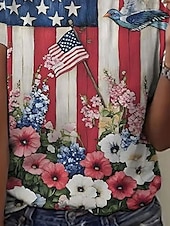 economico Magliette Giorno dell’Indipendenza-Maglietta Patriottica da Donna Grafica Bandiera Bandiera Americana Vintage Elegante Classica Maniche Corte Collo Rotondo Regular Tops Stampa Quotidiana Week-end Blu Estate