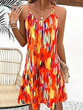 abordables Art &amp; Design Robe-Femmes Mini Robe Robe trapèze Robe d&#039;été Robe Nuisette Vacances Occasionnel Coupe régulière Graphique Bloc de Couleur Abstrait Sans manches Col en V Bleu Orange Été Printemps