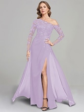 preiswerte Bodenlänge-Etuikleid Mutter der Braut Kleid formell elegant ein Schulter bodenlang Chiffon Langarm mit Spitze einfarbig 2025