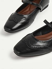 abordables Années 1950-Ballerines Mary Jane en similicuir noir pour femme – style écolière vintage des années 1950 avec détails brogue pour un usage quotidien et des tenues lolita