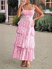levne Koktejlové šaty-A-Linie Šaty Quinceanera Elegantní Šaty Svatební Svatební Host Délka Kotníků Bez Rukávů Spaghetti Popruh Polyester Bez Záda s Květinovým Potiskem Svatební Host Šaty