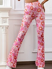 cheap Wide Leg &amp; High Waisted-Women&#039;s Bell Bottom Slacks Fashion Boho Full Length Natural Flower Elastic Waist Printing Outdoor Comfortable Holiday Going out Magenta Orange red Black Pink Summer Regular Fit