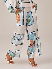 cheap Pants-Seamless Pattern Print Elastic Waist Wide Leg Trousers