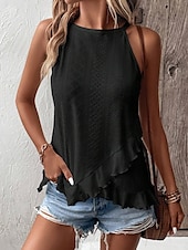 cheap Plain Tank Top-Women&#039;s Camisole Tank Top Plain Elegant Casual Sleeveless Crew Neck Regular Tops Daily Holiday Eyelet Black White Pink Summer Spring