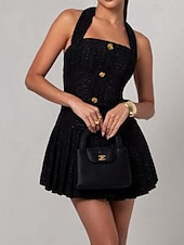 abordables Robes de Diplôme-Femmes Mini Robe Robe de remise des diplômes Robe de Cocktail Mode Soirée Anniversaire Date Coupe régulière Uni Sans manches Col Halter Noir Été