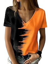 abordables T-shirt rayé et géométrique-Femmes T-shirt Graphique Géométrique Dégradé de couleur ancien Élégant Moderne Manche Courte Col en V Hauts Réguliers Quotidien Imprimé Blanche Jaune Rouge Bleu Violet Été Printemps
