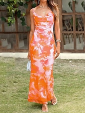 olcso Elegáns virágos ruhák-Női Midi ruha Boho esküvői vendégruha Elegáns Csehország Szexi Bodycon ruha Bohém Ujjatlan Spagettipánt Világos rózsaszín aqua kék Medence Sötétzöld Nyár