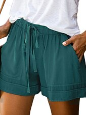 ieftine Bermude-Pentru femei Pantaloni inspirați din in Pantaloni Scurți Pantaloni Modă Șic Stradă Scurt Natural Simplu Buzunar Design Elastic cu Cordon Confortabil Exterior În aer liber Stradă Roșu Claret Azuriu