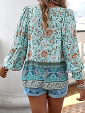 preiswerte Boho Tops-Damen Hemd Boho-Hemd Sommeroberteile Blume Täglich Stilvoll Lässig Langarm V Ausschnitt Normale Oberteile Arbeit Täglich Ferien Druck Rosa Marineblau Blau Frühling Herbst