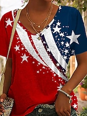 abordables Top jour de l’indépendance-T-shirt patriote pour femmes pour le jour de l'indépendance graphique du drapeau vintage élégant décontracté à manches courtes col en V hauts réguliers quotidiens impression rouge été