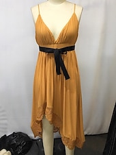 preiswerte Ausgefallene Kleider-Damen Minikleid Freizeitkleid Sommerkleid Unterkleid Boho-Kleid Mode Sexy Modern Täglich Strand Wochenende Normale Passform Einfach Ärmellos V Ausschnitt Gelb Sommer