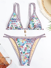 abordables Ensemble de bikinis-Femmes Maillots de Bain Bikini 2 pièces Maillot de bain Dos nu Tropical Tenues de plage Fleur Col en V Sans manches Maillots de bain