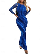 olcso Elegáns virágos ruhák-Női Midi ruha Boho esküvői vendégruha Elegáns Csehország Szexi Bodycon ruha Nyomtatott Hosszú ujj Terített nyak Világossárga Világos rózsaszín Bíborvörös aqua kék Tavasz Ősz
