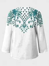 billige Kvinne Boho Topper-Dame Bluse Blomstret Grafisk Geometrisk Stilfull Fritid Langermet V-hals Vanlige topper Daglig Rød Blå Grønn Sommer Vår