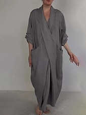 economico Vestito Semplice-Per donna Abito Lungo Maxi Abito Abito in cotone e lino Moda Moderno All&#039;aperto Vacanza Ferie Vestibilità regolare Semplice Mezza Manica Scollo a V Nero Bianco Blu Viola Estate
