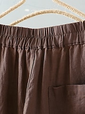 economico Pantaloni in lino e cotone semplici-Shorts da Donna Colore Unito Chinos Base Casual Lunghezza Ginocchio Vita Alta Semplice Tasca Comfort Micro-elastico Quotidiano Grigio Beige Caffè Estate Vestibilità Normale