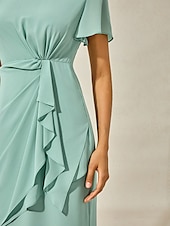 abordables Robes moulantes de soirée-Femmes Robe Midi Robe à Plusieurs Couches Élégant Formel Papillon robe demoiselle d honneur Cocktail Coupe régulière Uni Manche Courte Col ras du cou Vert cendré Été
