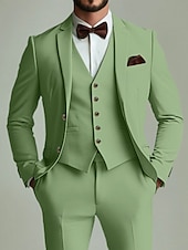 economico Abiti da matrimonio-Uomo Matrimonio Feste Completi Verde salvia Formale Tinta unita Vestibilità standard 3 pezzi Monopetto Due Bottoni