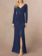 abordables Longueur du plancher-Sirène / Trompette Robe de Mère de Mariée  robe demoiselle d honneur Élégant Col en V Longueur au sol Chiffon manche longue avec Volants Devant Fendu Fronces 2025