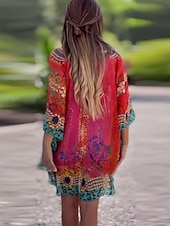 cheap Boho Dress-Women&#039;s Mini Dress A Line Dress Casual Boho Daily Holiday Beach Regular Fit Graphic 3/4 Length Sleeve V Neck Red Blue Green Summer Spring