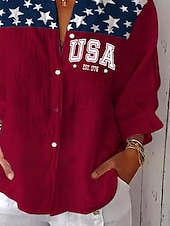 お買い得  花柄のブラウス-アメリカ 女性の 愛国心 グラフィック フラッグ USA ビンテージ トロピカル デイリー レギュラー トップス デイリープリント 赤 春