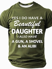  Protective Dad Men's T-Shirt - Funny "Beautiful Daughter Gun Shovel Alibi" Graphic Short Sleeve Tee