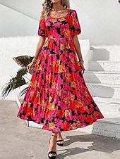 cheap Casual Floral Dresses-Women&#039;s Maxi Dress Casual Dress Casual Loose Fit Graphic Short Sleeve Crew Neck Magenta Dark Red Red Blue Summer