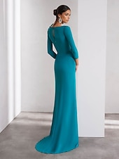 cheap GREEN-A-Line Evening Gown Elegant Dress Formal Wedding Floor Length Long Sleeve Crew Neck Detachable Stretch Crepe with Shouder Flower