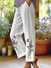 abordables Pantalon droit-Femmes Moulant Élégant Vacances ancien Longueur complète Taille haute Fleuri Graphique Impression Respirant Doux Micro-Élastique Formel Extérieur Vacances Blanche Bleu Violet Vert Été Printemps Coupe