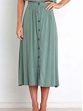 abordables Jupes unies-Femmes Jupe Basique Occasionnel Midi Taille Basse Jupes Uni Froncé Micro-Élastique Vacances Rue Noir Blanche Vert Menthe Vert Été Coton