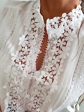 abordables Hauts en dentelle-Femmes Chemisier Hauts en dentelle Uni Élégant Moderne manche longue Col en V Hauts Réguliers Fête Sortir Dentelle Blanche Été