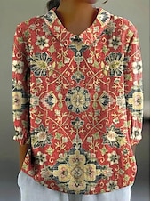 abordables Hauts Floraux-Femmes Chemise Fleuri Graphique Paisley ancien Quotidien Élégant manche longue Col de chemise Hauts Réguliers Quotidien Imprimé Jaune Bleu Violet Orange Été Printemps