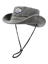 abordables Chapeaux pour hommes-Chapeau de pêche d&#039;extérieur pour homme avec mentonnière réglable, tissu en toile de coton, bord large enroulable classique, adapté aux activités estivales, à la randonnée et aux voyages
