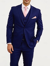 economico Abiti formali-Completi da matrimonio da uomo Completi business di ritorno a casa Borgogna Blu navy Moda Formale a tinta unita Fit standard 3 Pezzi Monopetto Due bottoni