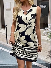 abordables Robes Boho-Femmes Mini Robe Robe d&#039;Été Vacances Boho Sortir Plage Coupe Standard Fleuri Graphique Paisley Sans manches Col Rond Noir Vert Été Printemps