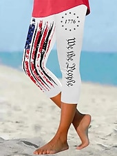 olcso Függetlenség Napja Nadrágok-Női Hazafias Leggings Vakáció Vintage Divat Vádli-hosszú Magas Derék Nadrág Grafika Zászló Nyomtatás Lélegző Puha Nyújtható Formális Vakáció Iroda