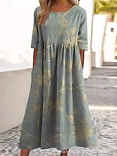 abordables Robes fleuries décontractées-Femmes Robe Midi Robe Décontractée Robe Fleurie Classique Moderne Extérieur Quotidien Fête Coupe régulière Fleur Manche Courte Col ras du cou Jaune Bleu Fuchsia Abricot Été