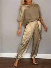 economico Abiti da donna con camicetta-Completo da Donna di 2 Pezzi Moda Streetwear Pantaloni Giornalieri Manica 3/4 Collo Rotondo Colore Solido Casual Giornaliero Nero Bianco Rosso Estate Vestibilità Regolare