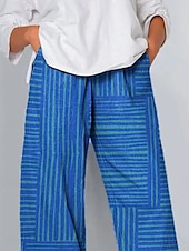 billige Straight-Leg Bukser-Dame kinesisk Posete bukser Strandshorts Ferie Årgang Etnisk stil Ankel-lengde Høy Midje Grafisk Stripet Geometri Lapper Snorer Bred Bukseben Pustende Myk Mikroelastisk Feriereise Gate Avslappet