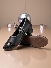 preiswerte Lateinamerikanische Schuhe-Damen-Tanzschuhe mit goldener Glitzerspitze und Doppelriemen – professionelle Standard-Latein-Tanzschuhe mit niedrigem Absatz für Auftritte und Tanzkurse
